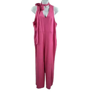 Prabal Gurung Wide Leg Tall Jumpsuit Romper 20W Pink Neck Bow Detail Barbiecore